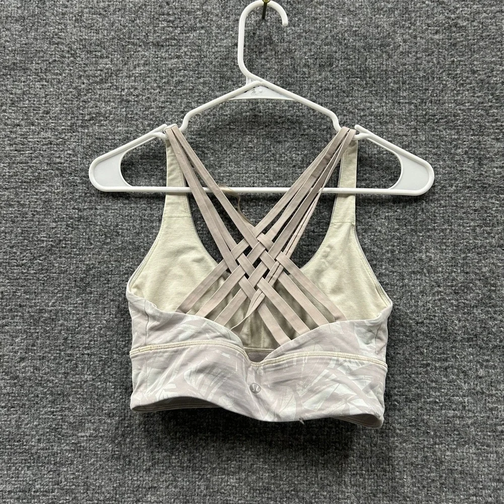 Lululemon Sports Bra Womens Size 6 Gray Palm Print Strappy Free To Be Serene